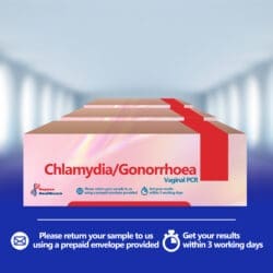 Chlamydia gonorrhoea vaginal PCR test kit with swab and return envelope