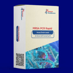 At-home MRSA PCR Rapid - nose and groin test kit including sterile swabs, labeled tubes, and instructions.