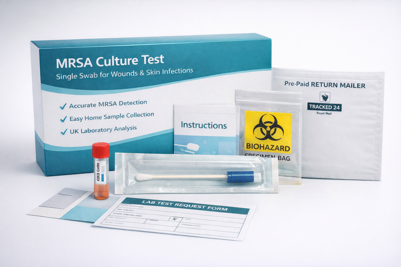 MRSA wound swab test kit with laboratory analysis in the UK